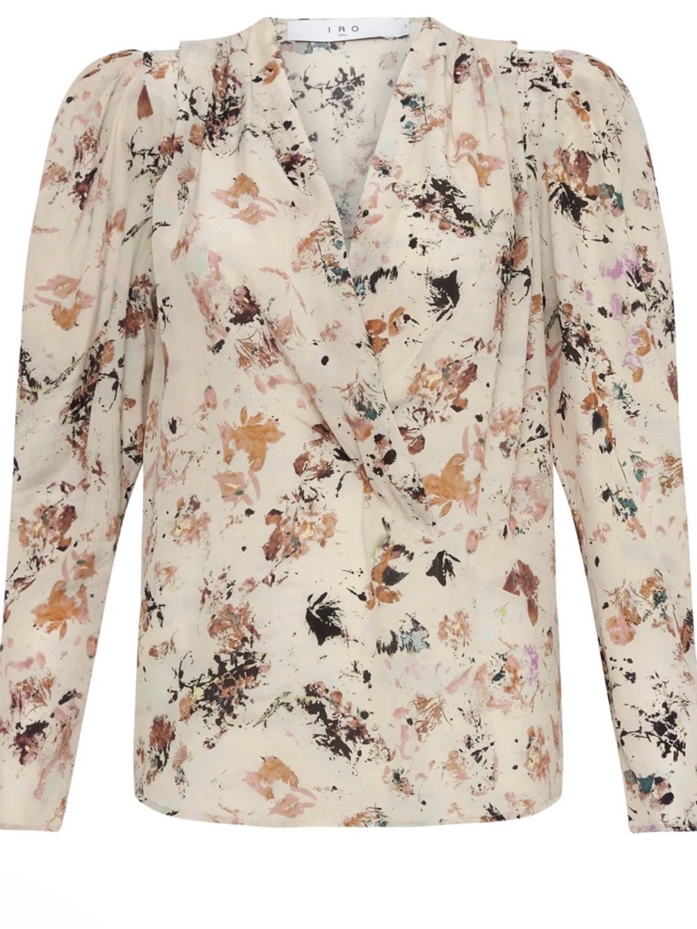 IRO Myla Floral Wrap Blouse – Silk Beige Print – Size 38 ((US-size 6)